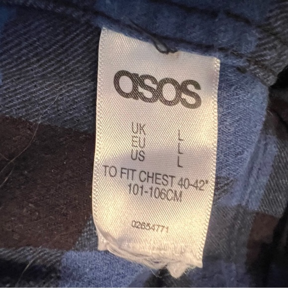ASOS Flannel Button Front Shirt Men’s L Black Blue Plaid Check Fits Chest 40-42” - Picture 5 of 5